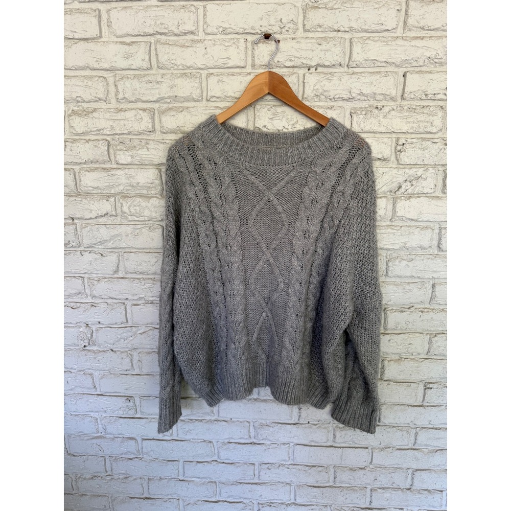 Paper Crane Womens Gray Cable Knit‎ Sweater Medium Cozy Pullover